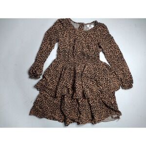 Biscotti Girls Leopard Print Tiered Ruffle Dress Brown Black Long Sleeve Size 6
